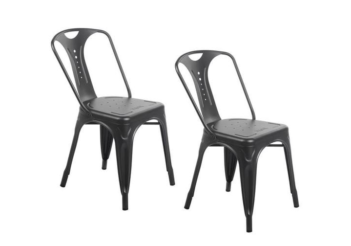 2 x Chaises industrielles en métal Epoxy NOIR MATE