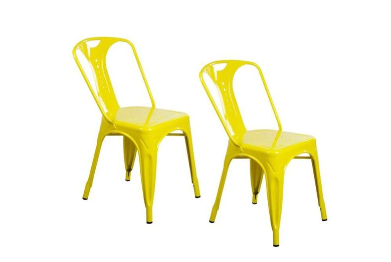 2 x Chaises industrielles en métal Epoxy JAUNE