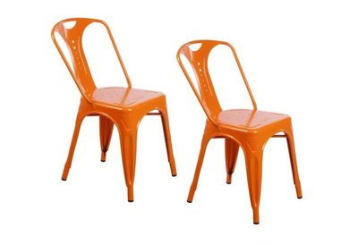 2 x Chaises industrielles en métal Epoxy ORANGE
