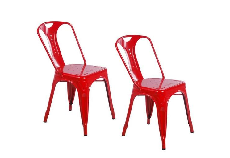 2 x Chaises industrielles en métal Epoxy ROUGE