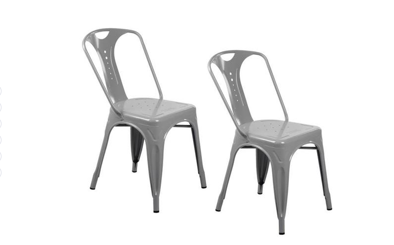 2 x Chaises industrielles en métal Epoxy GRIS