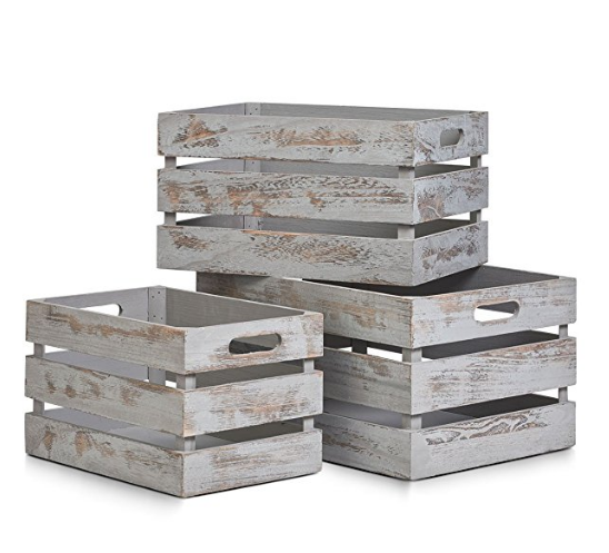 Caisse en bois retro vintage GRISE NEUVE