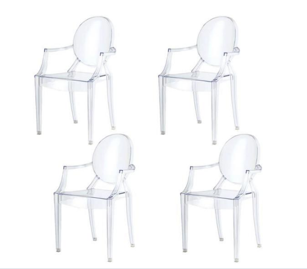 Lot de 4 Chaises Fantôme Plexiglas Bras empliables