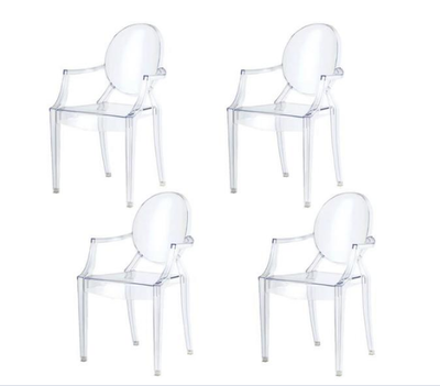 Lot de 4 Chaises Fantôme Plexiglas Bras empliables