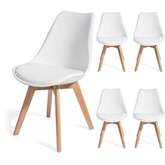 4 x Chaises scandinaves robustes rembourrées BLANC