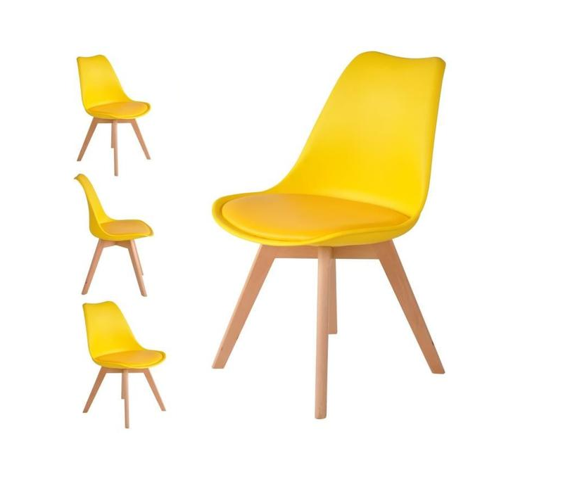 4 x Chaises scandinaves robustes rembourrées JAUNE