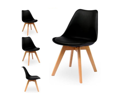 4 x Chaises scandinaves robustes rembourrées NOIR