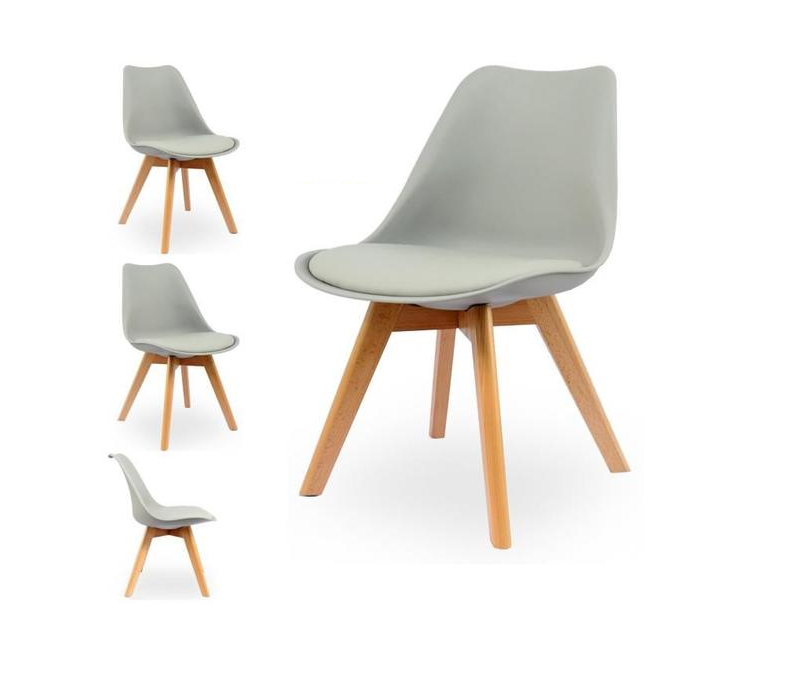 4 x Chaises scandinaves robustes rembourrées GRIS CLAIR