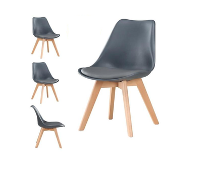 4 x Chaises scandinaves robustes rembourrées GRIS FONCÉ