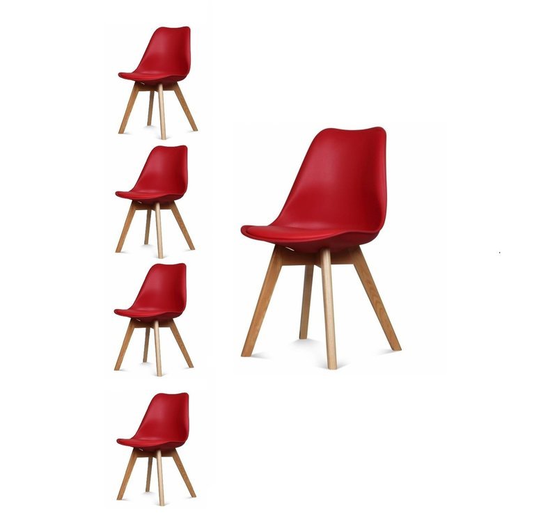 4 x Chaises scandinaves robustes rembourrées ROUGE