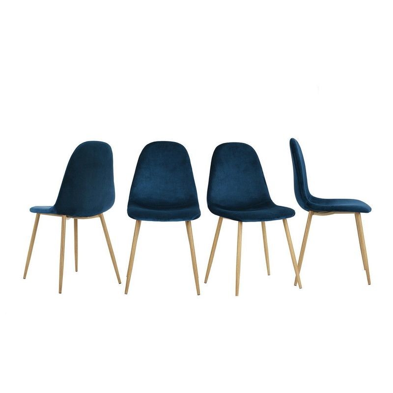 Lot de 4 Chaises scandinaves Velours Anthracite Pieds en métal chromé - BLEU