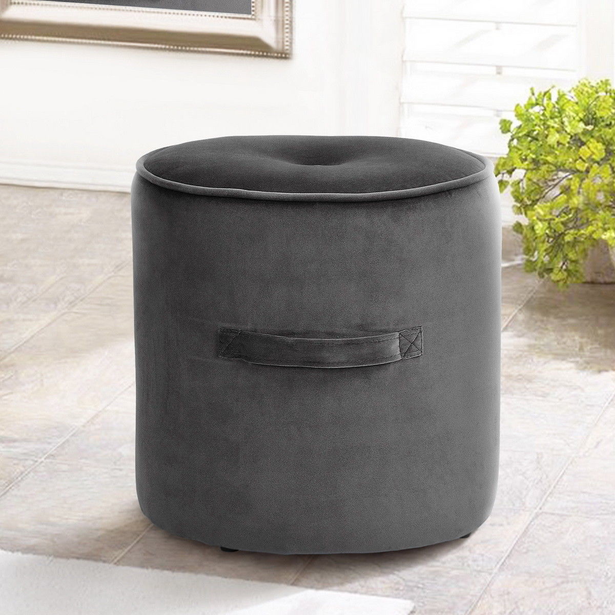 Pouf Tabouret Repose-pied en velours Gris