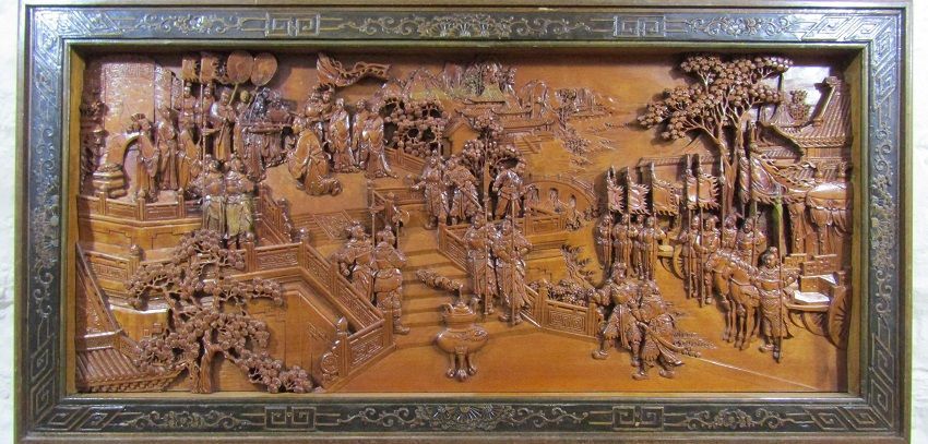 Chinese fudiao carved panel 518x1031x72mm
