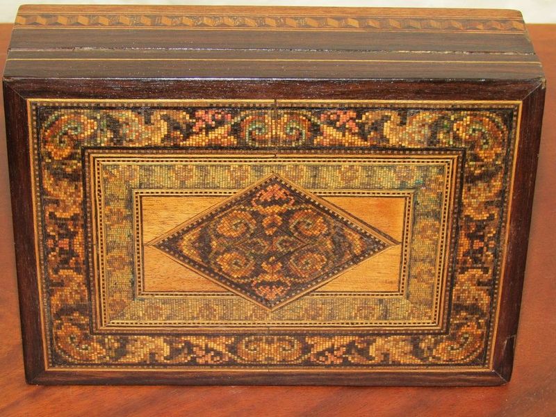 Sorrento micro mosaic swans detail jewellery/trinket  box 128-178x55mm