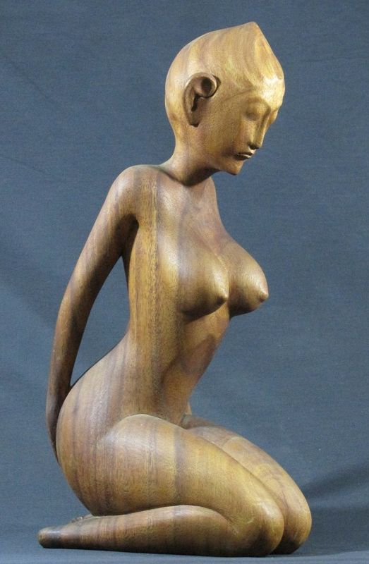 Carved nude female kneeling 210x415x115mm