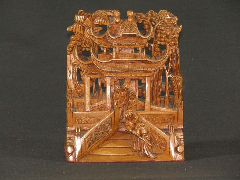 Chinese fret carved book ends 124x124x159mm height