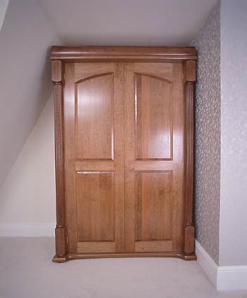 Solid cherry wood wardrobe with turned beaded columns, COMMISSION ONLY