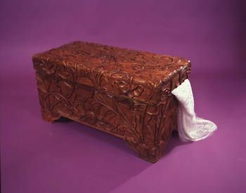 Trunk, teak with carved floral detail all round and internal top tray, COMMISSION ONLY