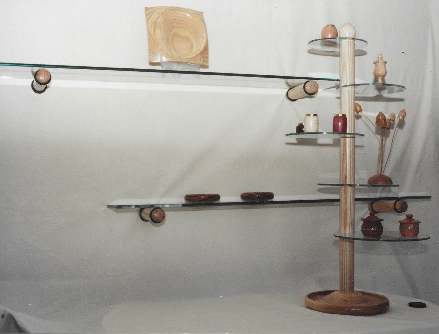 Floating contemporary glass display shelves in ash, COMMISSION ONLY