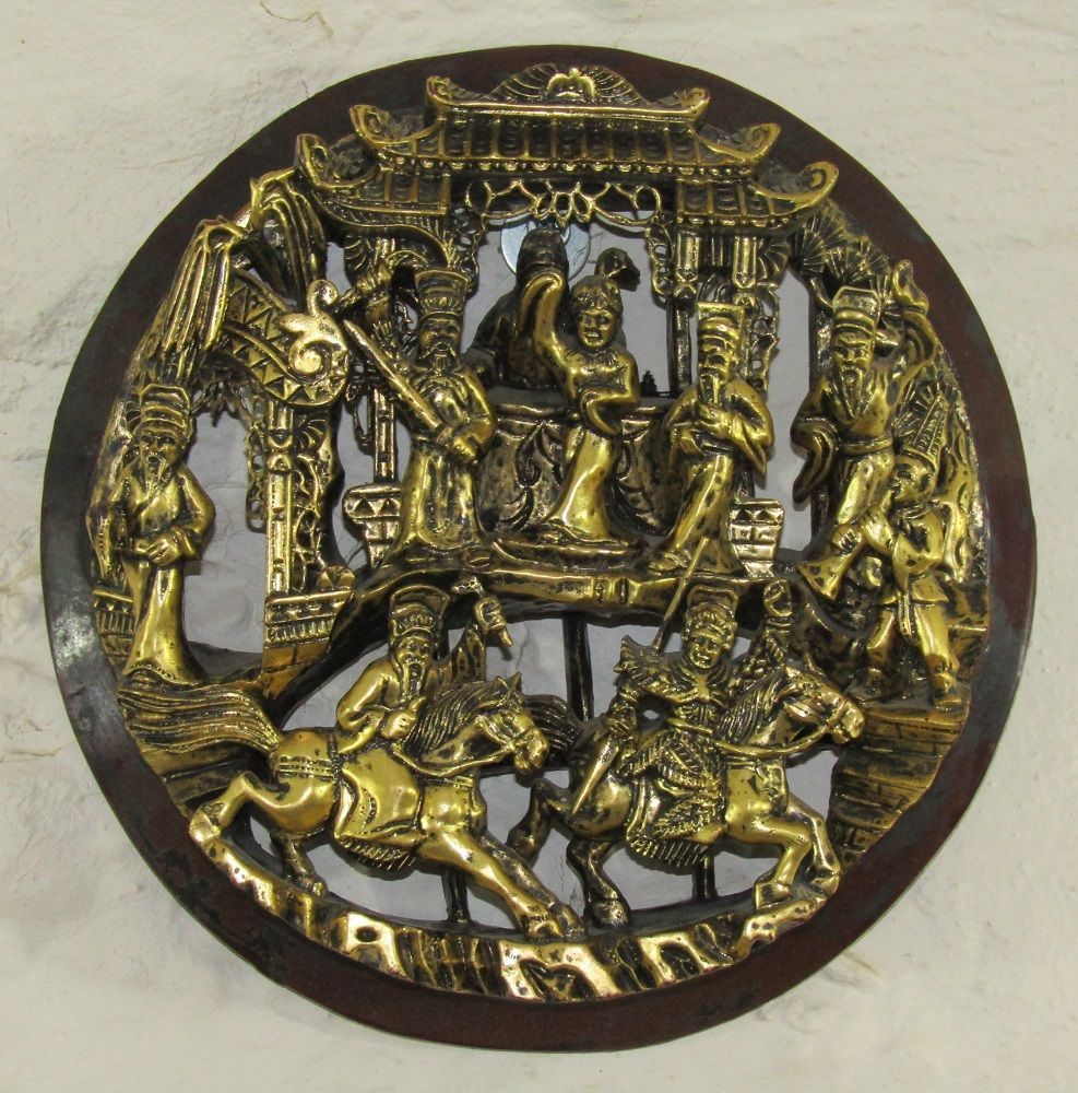 Chinese round fret carved panel 215diameter x 52mm