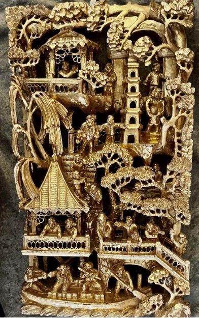 Chinese fret carved panel 172x335x58mm