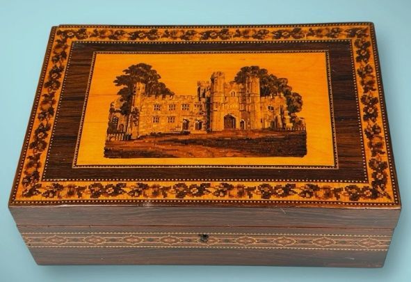 Tunbridge micro mosaic Battle Abbey gatehouse jewellery box 154x231x75mm