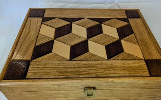 European Louis cube solid timber parquetry box 246x326x 95mm high