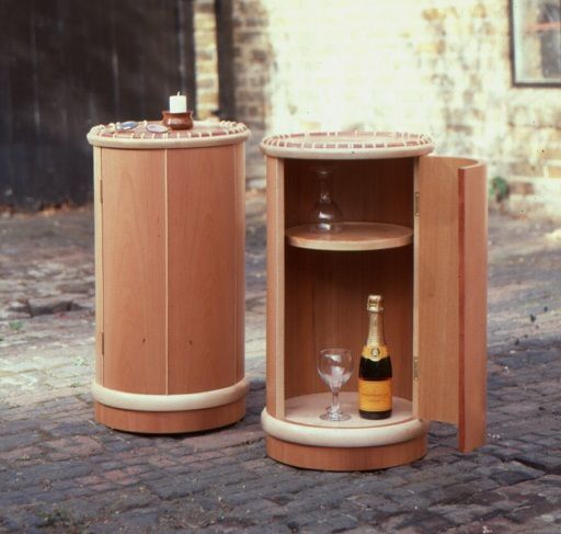 Bedside tables (x2) in steamed pear and maple with raised semi random half pipe edge to top. COMMISSION ONLY at present.