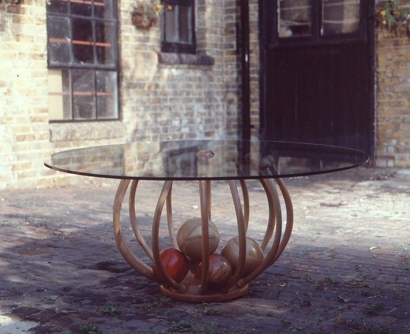 Caged balls glass top coffee/display table in round section bentwood elm bars and various. COMMISSION ONLY at present. Caged balls glass top coffee/display table in round section bentwood elm bars and various. COMMISSION ONLY at present.