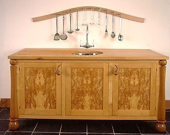 Kitchen sink cabinet in Masur birch and maple framing and routed drainer, COMMISSION ONLY