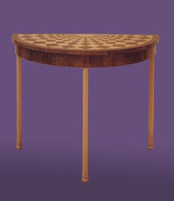 Single radial harlequin hallway/pier table, wenge, burr maple and maple legs. COMMISSION ONLY. Prices from £3500