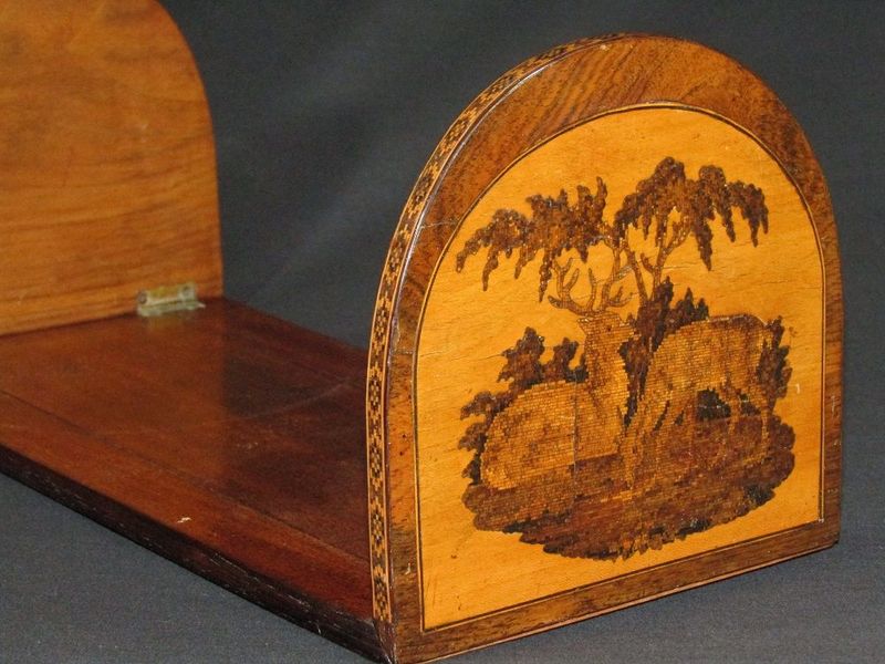 Tunbridge micro mosaic book ends with stag and hind and Tunbridge castle