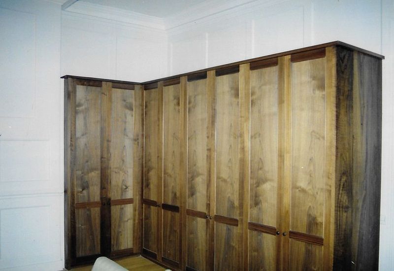 Wardrobe furniture in walnut veneer and solid walnut frames, COMMISSION ONLY