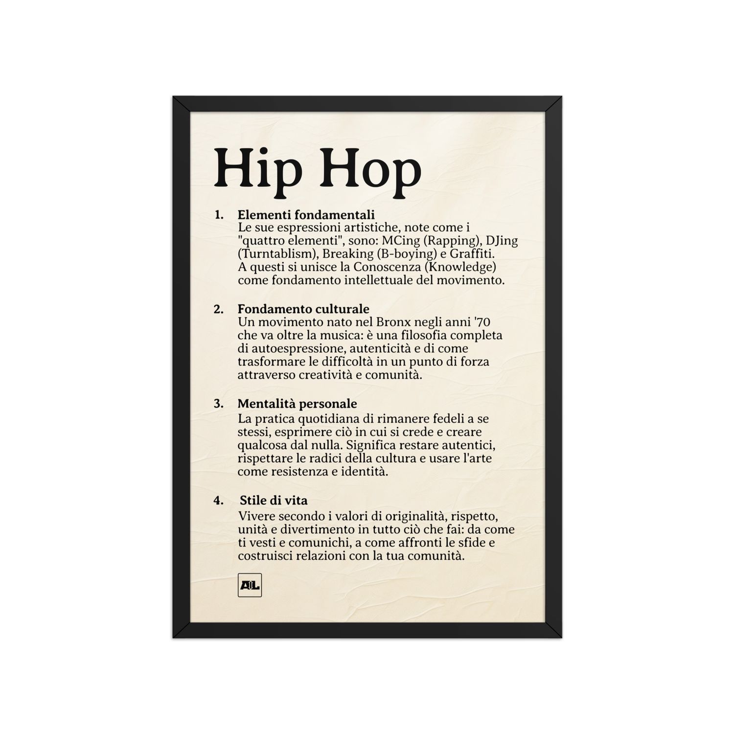 Poster con cornice Hip Hop definizione (italiano)