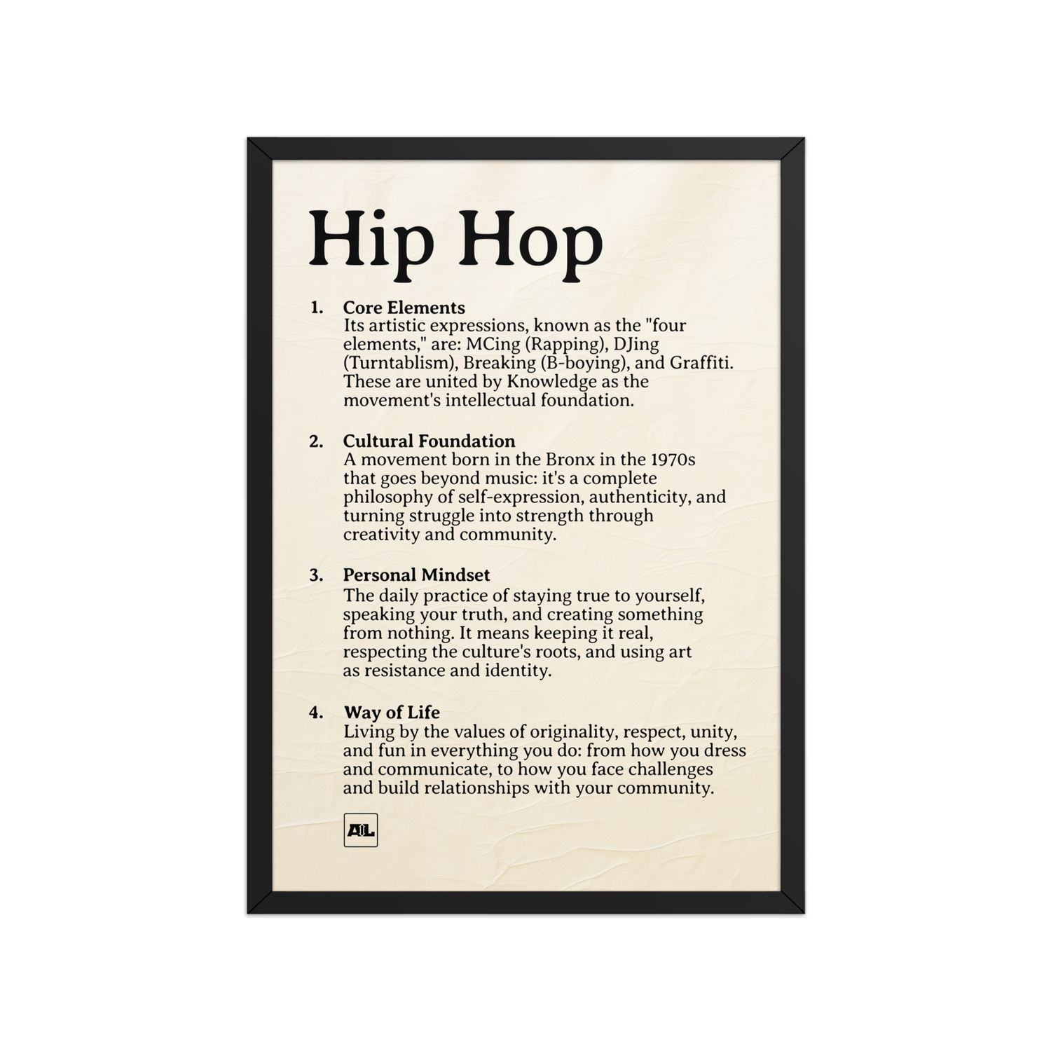 Poster con cornice Hip Hop definizione (inglese)