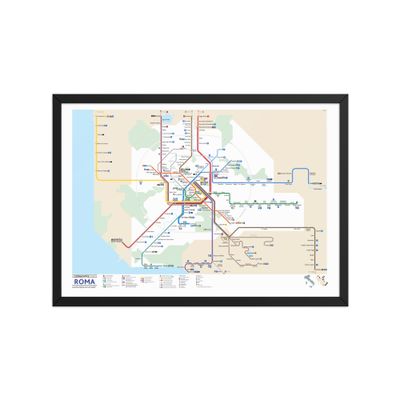 Roma mappa metro + linee suburbane e regionali - poster da parete con cornice