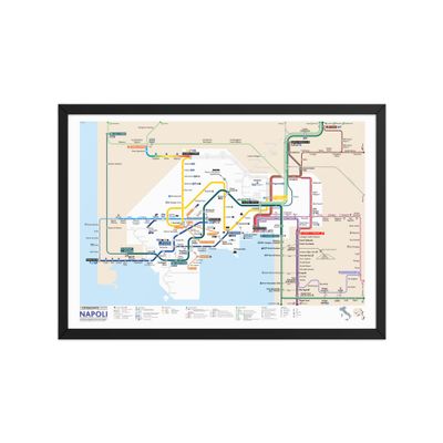 Napoli mappa metro e linee urbane, suburbane - poster da parete con cornice