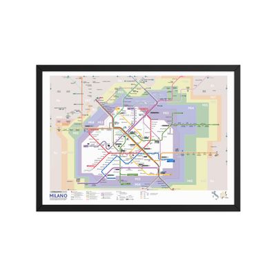 Milano mappa metro e linee suburbane e regionali - poster da parete con cornice