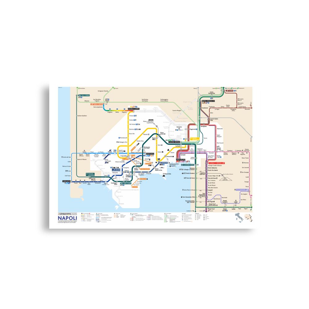 Napoli mappa metro e linee urbane, suburbane - poster da parete