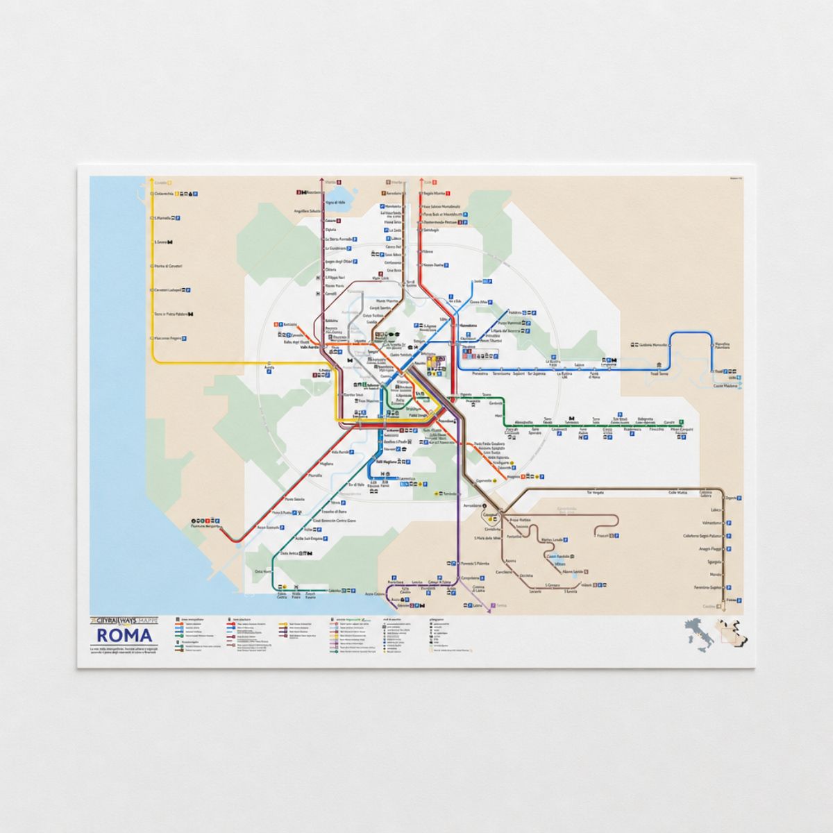 Roma mappa metro + linee suburbane e regionali - poster da parete Roma mappa metro + linee suburbane e regionali - poster da parete