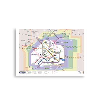 Milan subway map and suburban and regional lines - wall poster