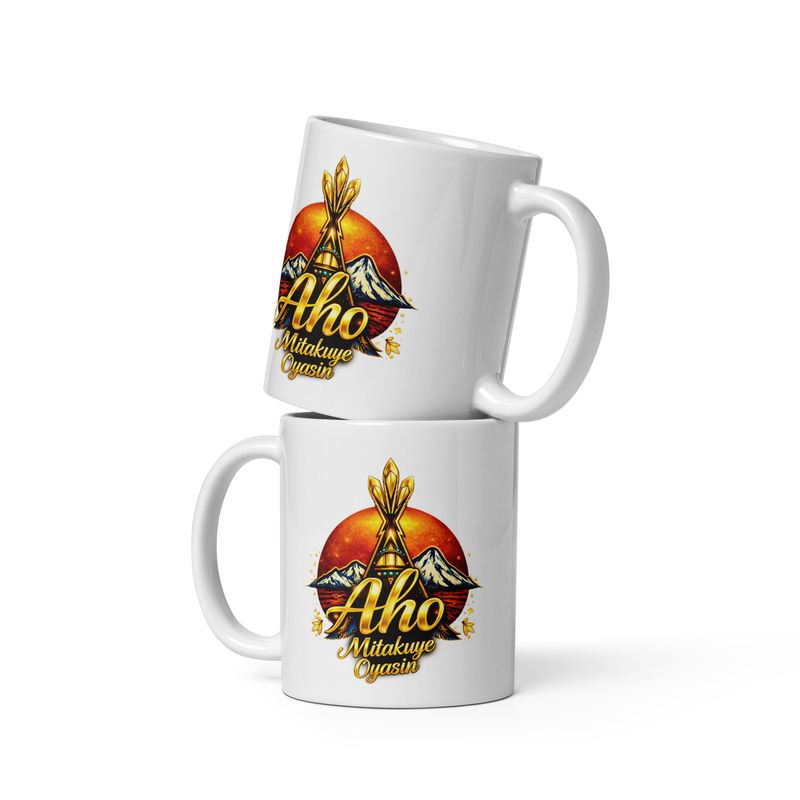Aho (We Are All Related)  White glossy mug
