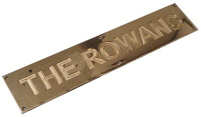 Polished brass name plate 400mm x 60mm with up to 10 letters or numbers in capital Arial font