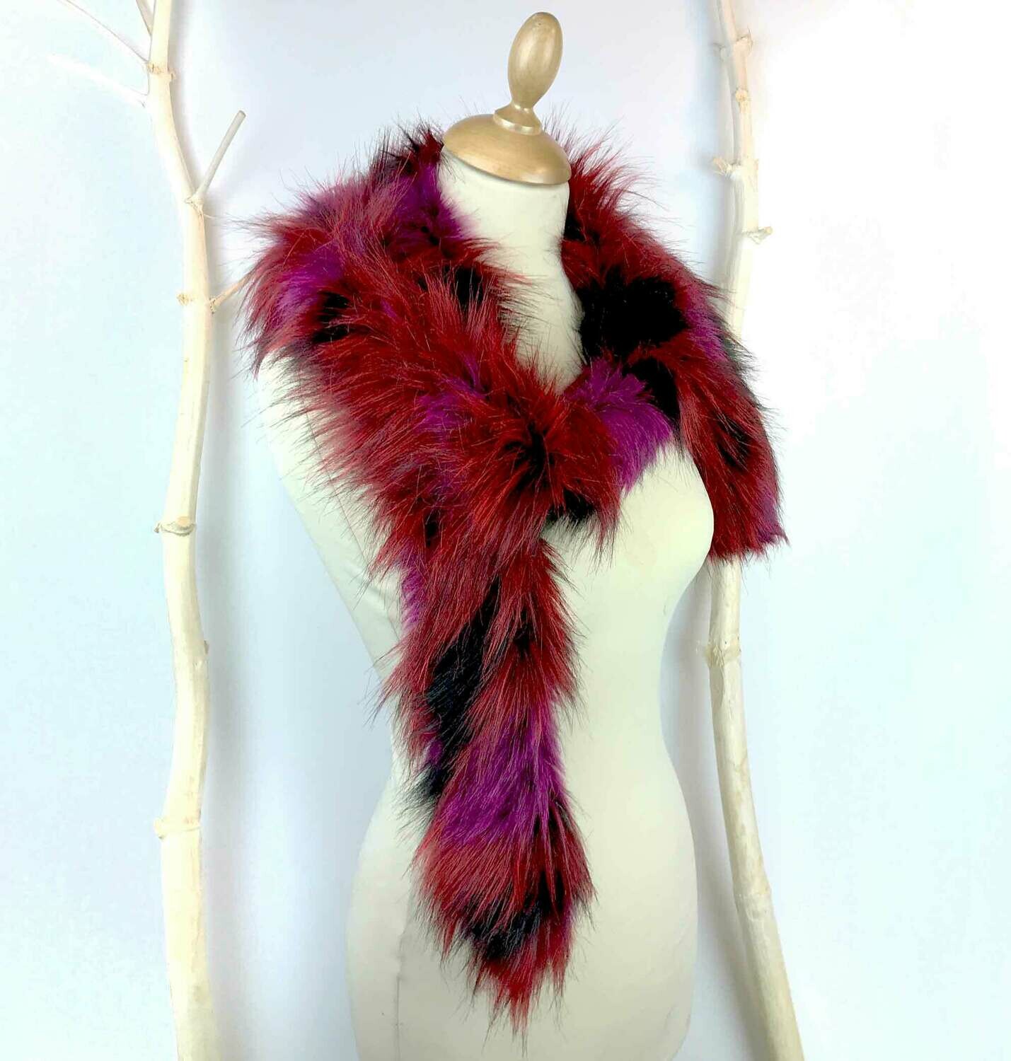 Long Red fake fur scarf : Handmade