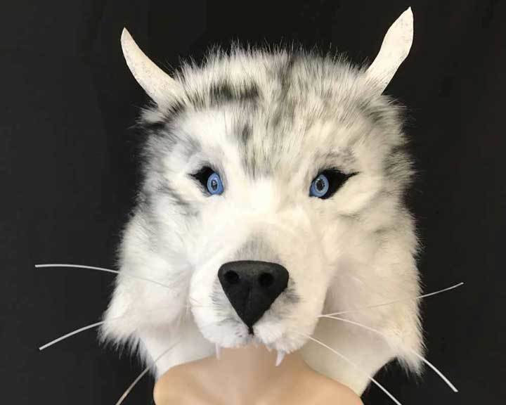 White Wolf Mask, Hat Headdress : Handmade