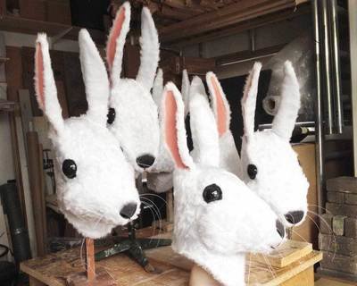 White Bunny Rabbit Mask hand made by Tentacle Studio