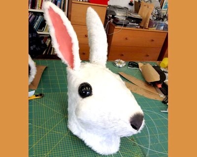 White Bunny Rabbit Mask Head : Handmade