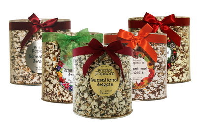 Gourmet Chocolate Drizzled Popcorn (14 oz. Tub With Bow)