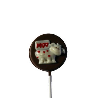 Chocolate Lollipops - Pollylops® - Cow with Hearts on disk