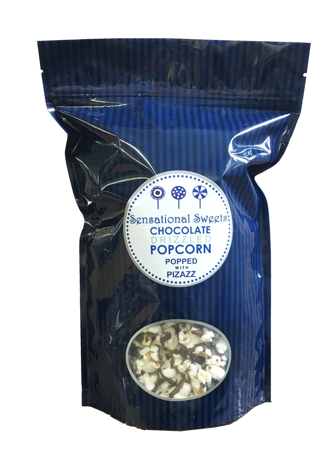 Gourmet Chocolate Drizzled Popcorn 4 oz. Zip Bag